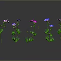 Colorful Flowers with Green Stems and Leaves on Gray Background with Reflective Surface