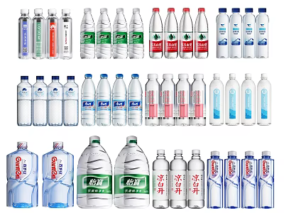 Multiple Bottled Beverages Featuring Different Brand Labels And Packaging Arranged Neatly 3d model