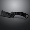 Carved Knife Sculpture with Intricate Blade Patterns and Textured Black Handle