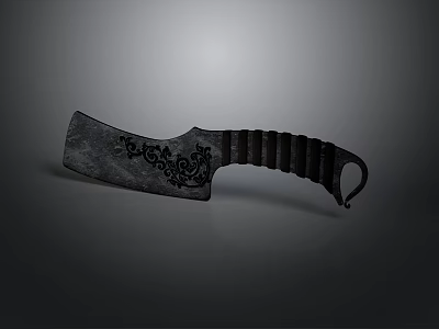 Carved Knife Sculpture with Intricate Blade Patterns and Textured Black Handle 3d model