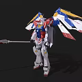 Intelligent Robot Figure With White Red Blue Yellow Wings And Red Large Blade