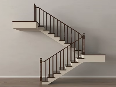 Modern Floating Staircase With Dark Railings White Steps And Wooden Floor 3d model