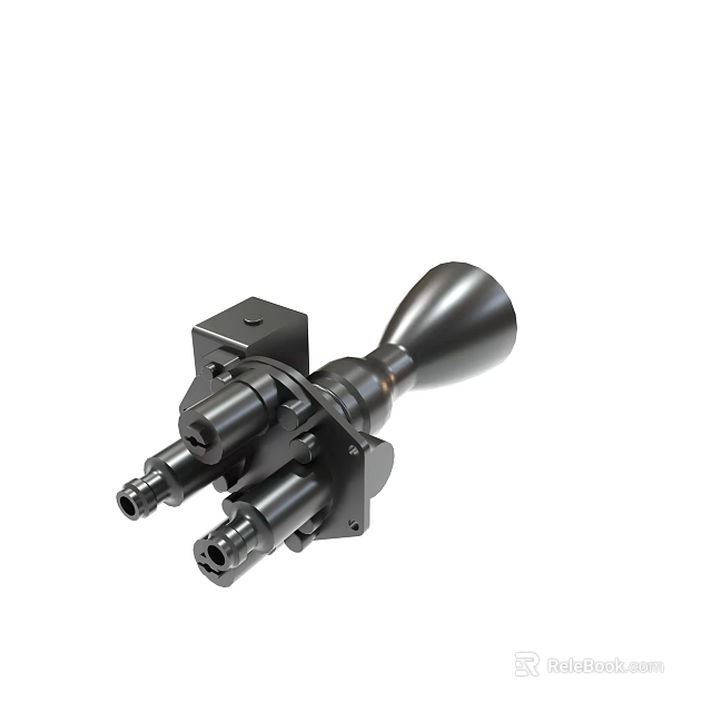 Black Precision Mechanical Component With Multiple Industrial Connectors And Metal Structure 3d model 