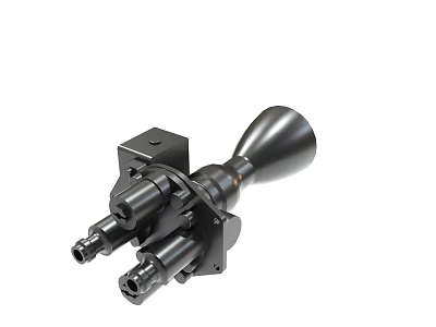 Black Precision Mechanical Component With Multiple Industrial Connectors And Metal Structure 3d model