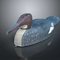 Hand Carved Wooden Duck Decoy With Blue White Spots And Realistic Appearance