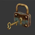 Vintage Brass Padlock Hardware Tool With Rustic Key And Antique Design Details