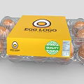 Fresh Brown Eggs in Transparent Plastic Tray With Yellow Box and Quality Label 3d model