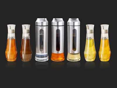 Colorful Condiment Bottles With Glass Metal Bodies Different Shapes And Liquid Contents 3d model