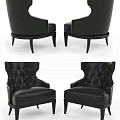 Elegant Black Leather Single Sofa With Tufted Back Armrest And Nailhead Trim 3d model