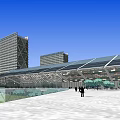 Modern Urban Architecture Complex With Glass Roof Open Plaza Pedestrians And Blue Sky