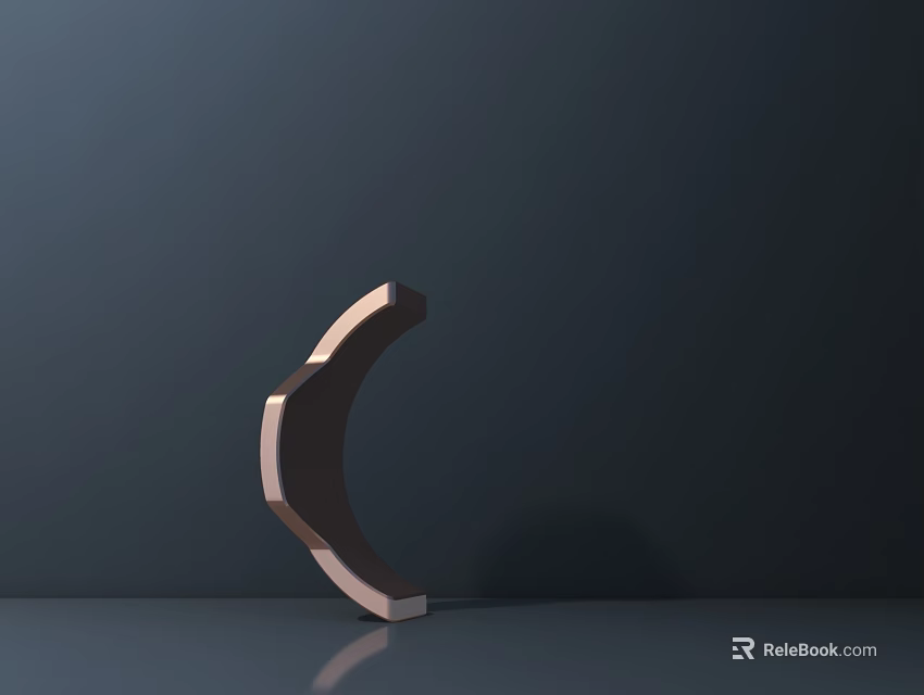 Crescent Shaped Metal Sculpture With Geometric Facets On Dark Background Surface 3d model