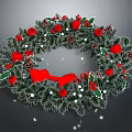 Christmas Wreath Decoration With Green Foliage Red Berries Pine Cones White Balls And Red Bow
