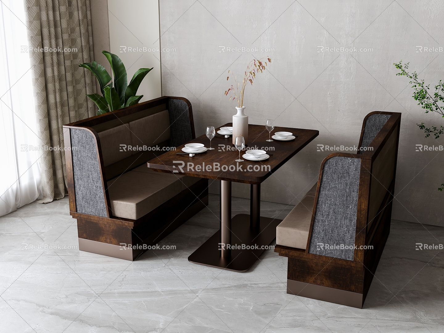 New Chinese Style Card Seat Dining Table and Chair Combination 3d model