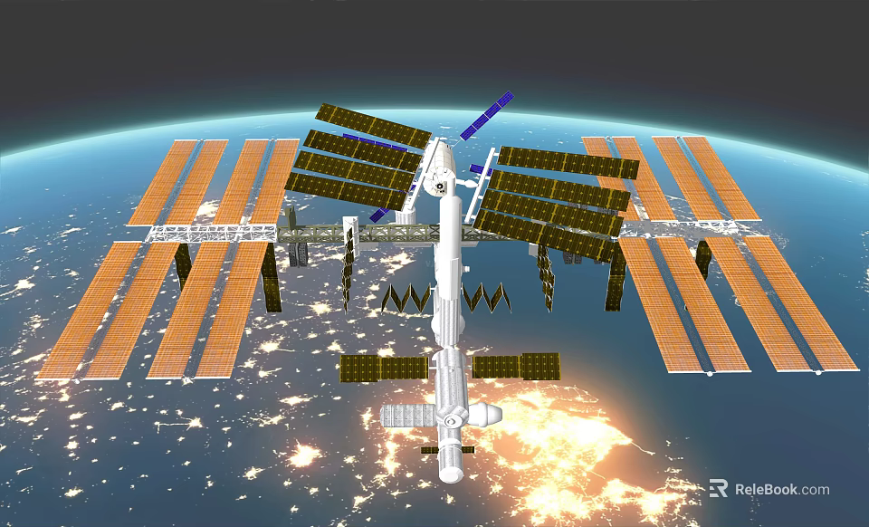 International Space Station with Large Solar Panels Orbiting Earth in Outer Space 3d model 