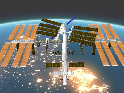 International Space Station with Large Solar Panels Orbiting Earth in Outer Space 3d model