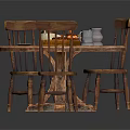 Round Wooden Dining Table With Three Chairs And Cake Pitcher Mug Setting 3d model