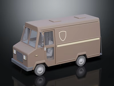 Brown Delivery Van Model With Shield Logo And Side Stripe Design 3d model