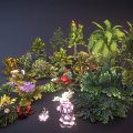 Vibrant Cartoon Scene Showcasing Various Colorful Plants With Diverse Leaves And Flowers