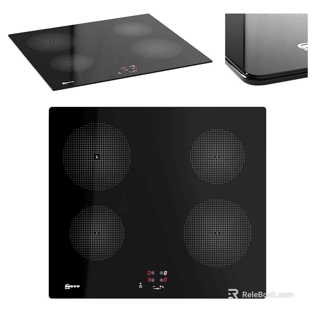 Kitchen Appliance Electric Cooktop with Black Glass Surface and Four Burners 3d model 