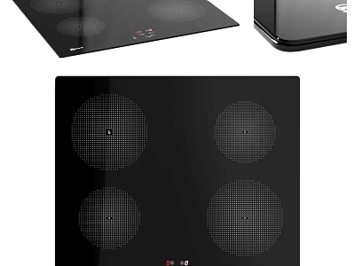 Kitchen Appliance Electric Cooktop with Black Glass Surface and Four Burners 3d model