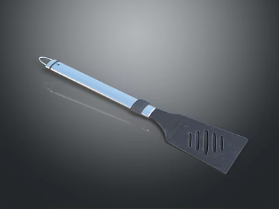 Essential Kitchen Spatula With Black Head Silver Handle And Holes 3d model