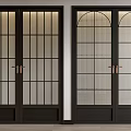 Elegant Double Doors With Dark Frame Grid Design Arched Top And Glass Panels