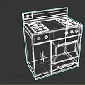 Beige Kitchen Appliance With Four Burner Gas Stove Double Drawer Oven And Stainless Steel Edge