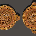 Exquisite Golden Sculptures with Intricate Carved Patterns Three Legged Design and Ornate Lids