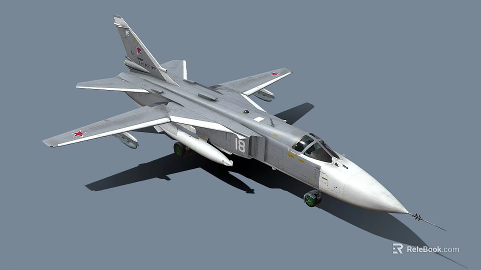 Silver Gray Military Attack Aircraft With Number 16 And Red Star On Wings 3d model 