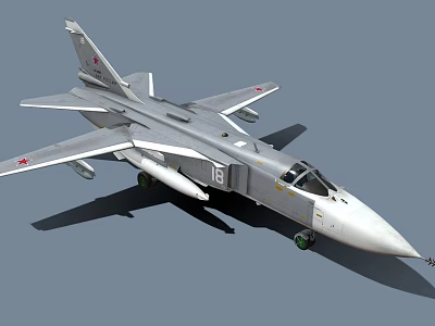 Silver Gray Military Attack Aircraft With Number 16 And Red Star On Wings 3d model