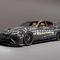 Sporty Car Design With Dark Gray Exterior Gold Wheels Rear Spoiler And Orange Seats
