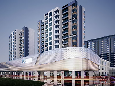 Modern Commercial Complex With High Rise Buildings And Glass Facade Design 3d model