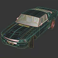 Vintage Sports Car Featuring Dark Blue Striped Body Shiny Surface Hood Vents And Black Wheels