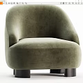 Modern Single Sofa With Velvet Upholstery Beige Green Colors Curved Armrests And Black Legs