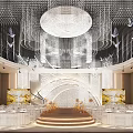 Luxurious Banquet Hall With Crystal Chandelier Arched Stage And Butterfly Decorations