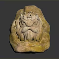 Mythical Fantasy Game Character Yellow Stone Sculpture With Bearded Face And Crown Ornaments