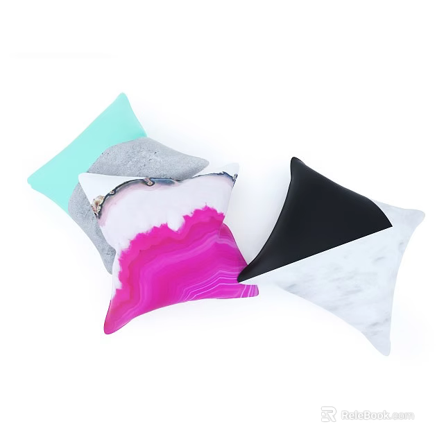 Decorative Throw Pillows with Pink Agate Black Marble and Light Blue Gray Patterns 3d model 