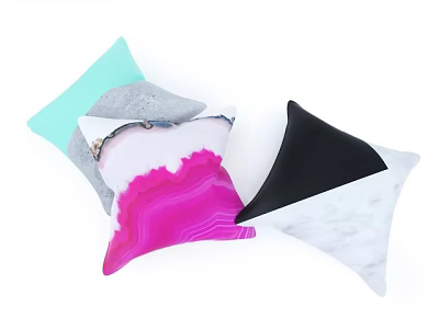 Decorative Throw Pillows with Pink Agate Black Marble and Light Blue Gray Patterns 3d model