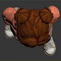 Cartoon Game Movie Character With Red Bun Hairstyle Orange Striped Sweater Beige Pants White Shoes