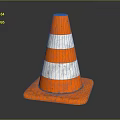 Orange And White Striped Safety Traffic Cone On Black Reflective Surface