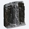 Natural Stone Wood Formation With Icy Waterfall And Snow Covered Surface