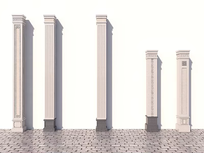 Roman Columns in Various Classical Styles Standing on Stone Pavement 3d model