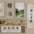 Chinese Traditional Artworks Including Framed Paintings Calligraphy Scrolls And Mountain River Scenery