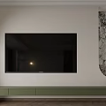Minimalist Modern TV Wall With Green Cabinet And Arched Bookshelf