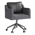 Modern Table And Chair Set With Gray Fabric Seat Brown Leather Backrest White Caster Base