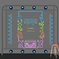 Retro Neon Decorative Lights With Rollerskates Cassette Tape And DJ Music Elements