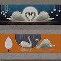 Swan Paintings With Heart Shape Moon Stars Blue Background Water Reflection And Orange Decor Balls