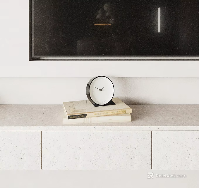 Minimalist Table Clock Sitting On Stacked Books In Modern Room 3d model 