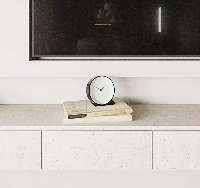 Minimalist Table Clock Sitting On Stacked Books In Modern Room 3d model