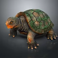 Detailed 3D Rendered Turtle With Green Textured Shell And Orange Head On Dark Background